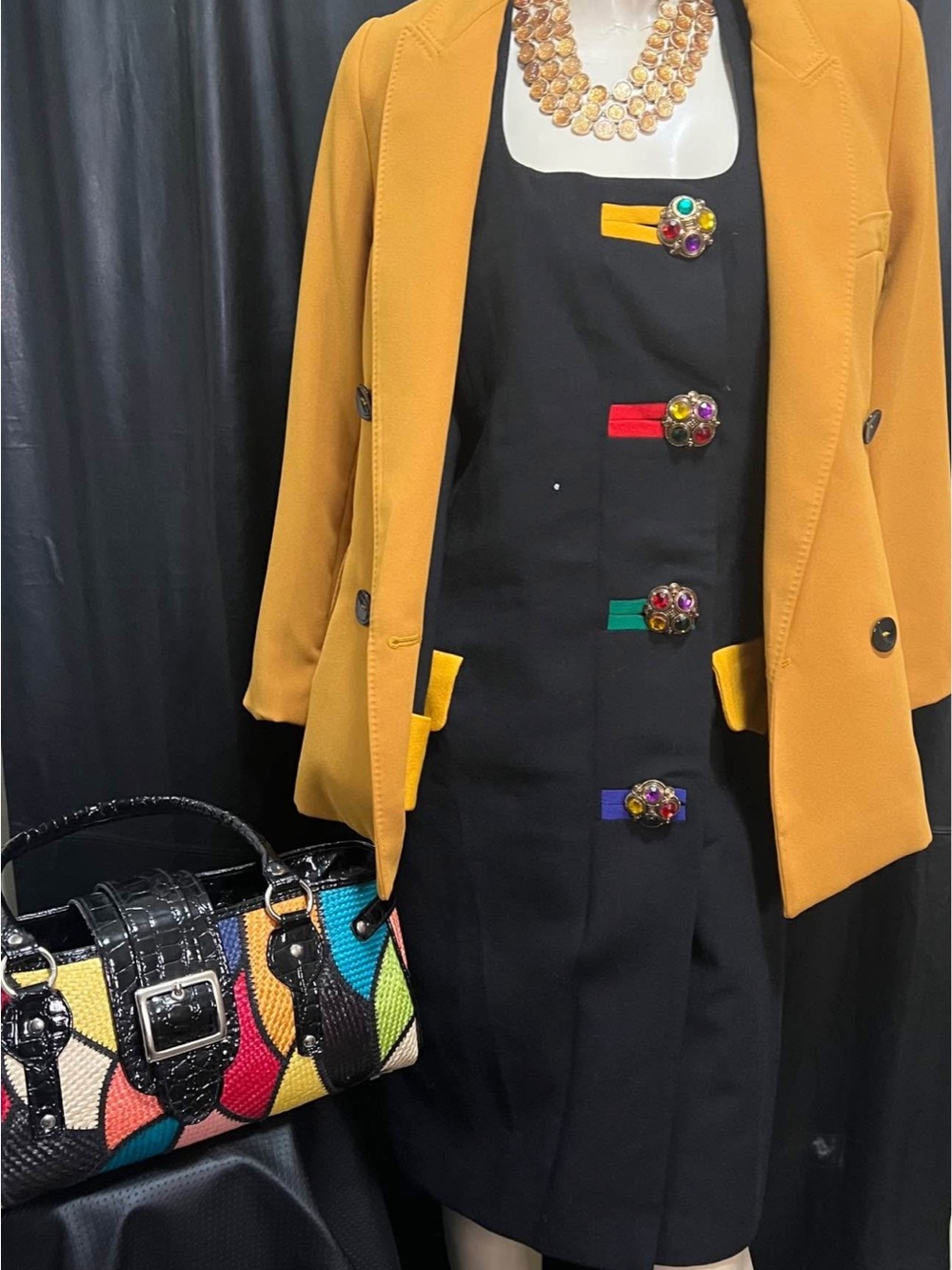Paul Mayer Mustard Yellow Double-Breasted dress - Picture 7 of 15